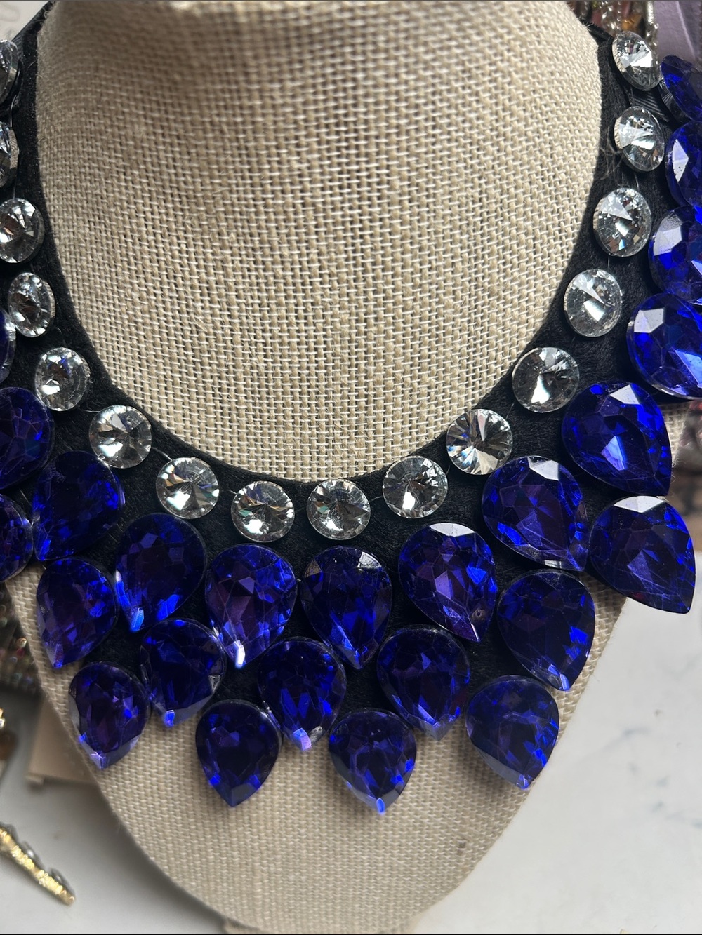 Bold Blue Teardrop Crystal Statement Necklace